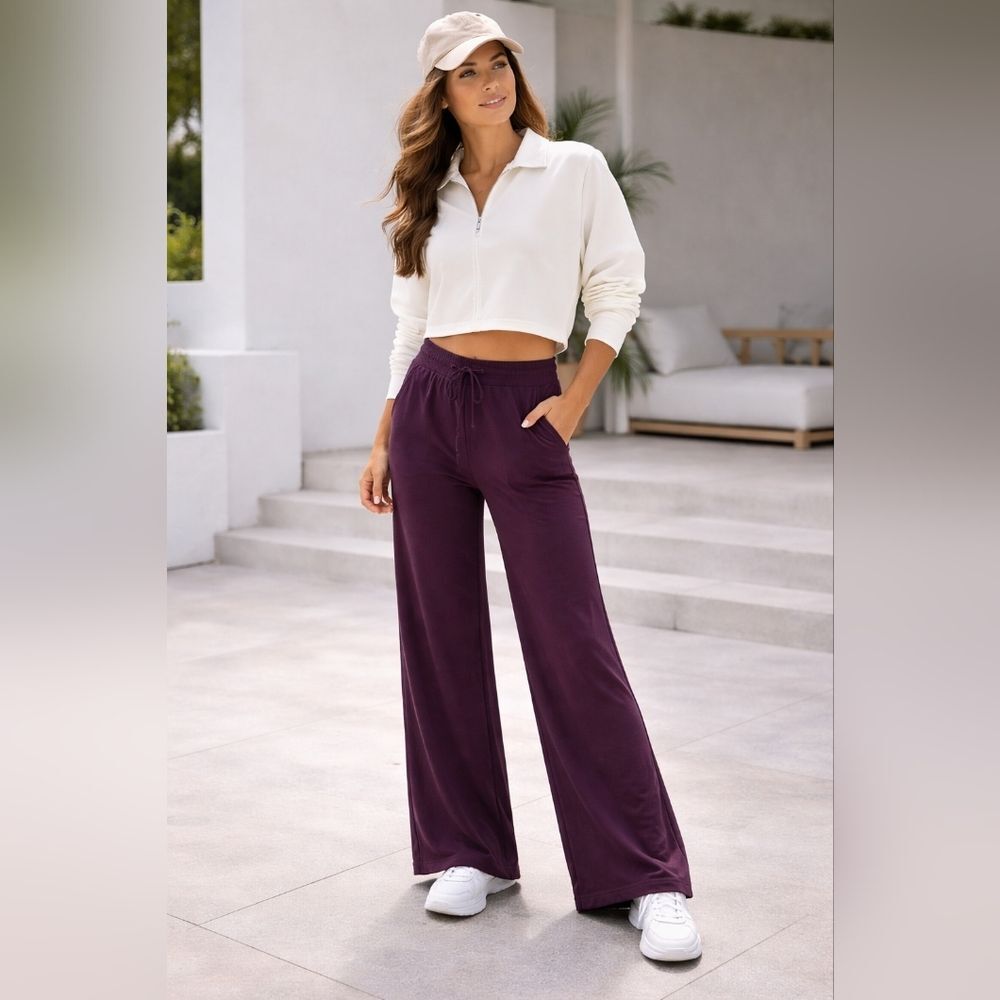 Italian Plum Wide Leg Lounge Pants XL Drawstring Soft Cozy Minimalist